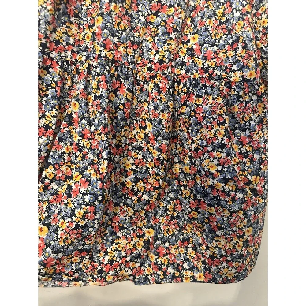 Old Navy Floral Print Puff Sleeve Pink Green White Large Babydoll Top Casual